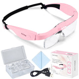YOCTOSUN Magnifying Glasses with Light, Rechargeable Magnifying Headset with 5 Detachable Lenses 0.75X-4.0X and 3 LED Lights, Ha
