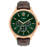 Timex Analog Watch For Man With Green Round Dial & Brown Leather Strap Band Water Resistant Men'S Wrist Watches - Tweg18434