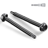 BNUOK #14 x 1-1/2 Inch Self Drilling Screws, (104pcs) 2 lbs Black Self Tapping Screws for Metal, 410 Stainless Steel Hex Washer 