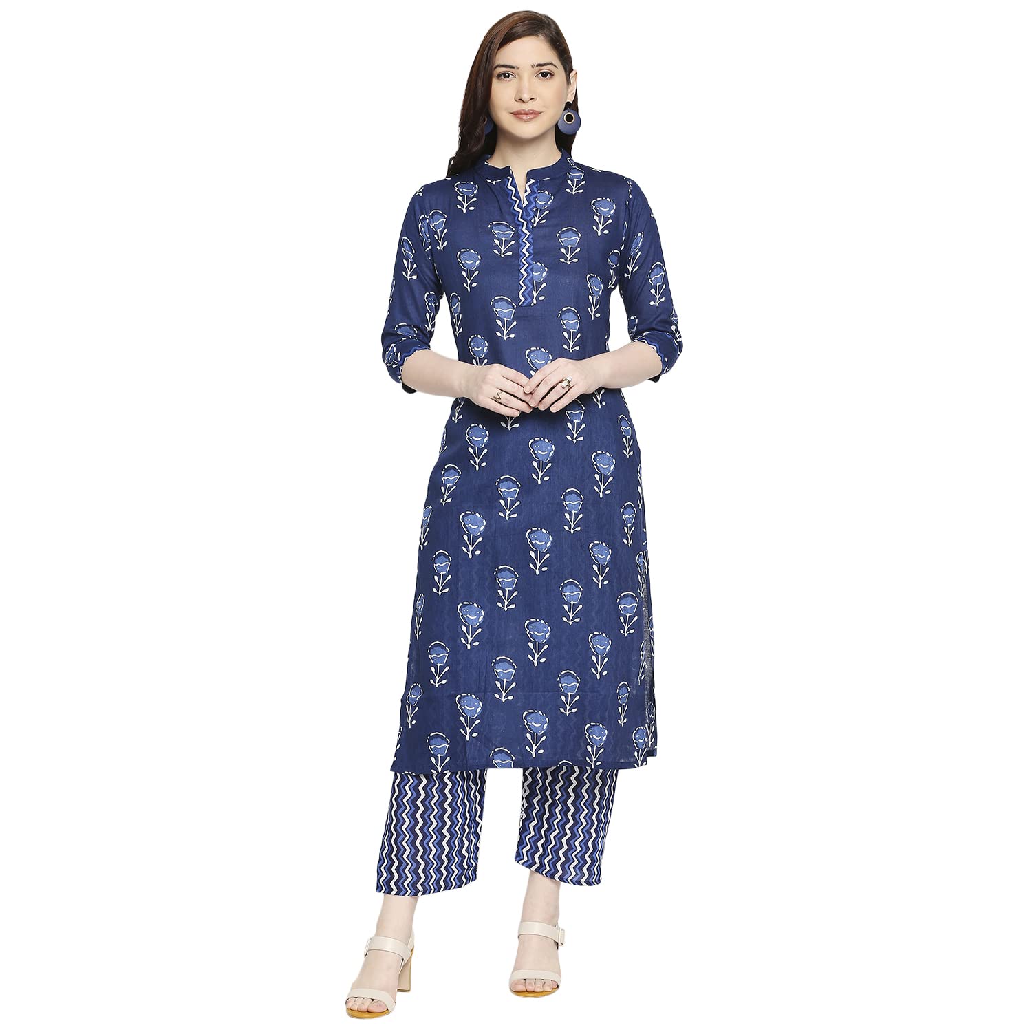 Anni Designer Women'S Cotton Straight Kurta With Pant (Blue Flower_Gsk_L_Blue_Large),Blue,L