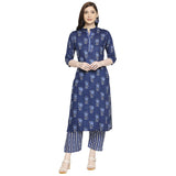 Anni Designer Women'S Cotton Straight Kurta With Pant (Blue Flower_Gsk_L_Blue_Large),Blue,L