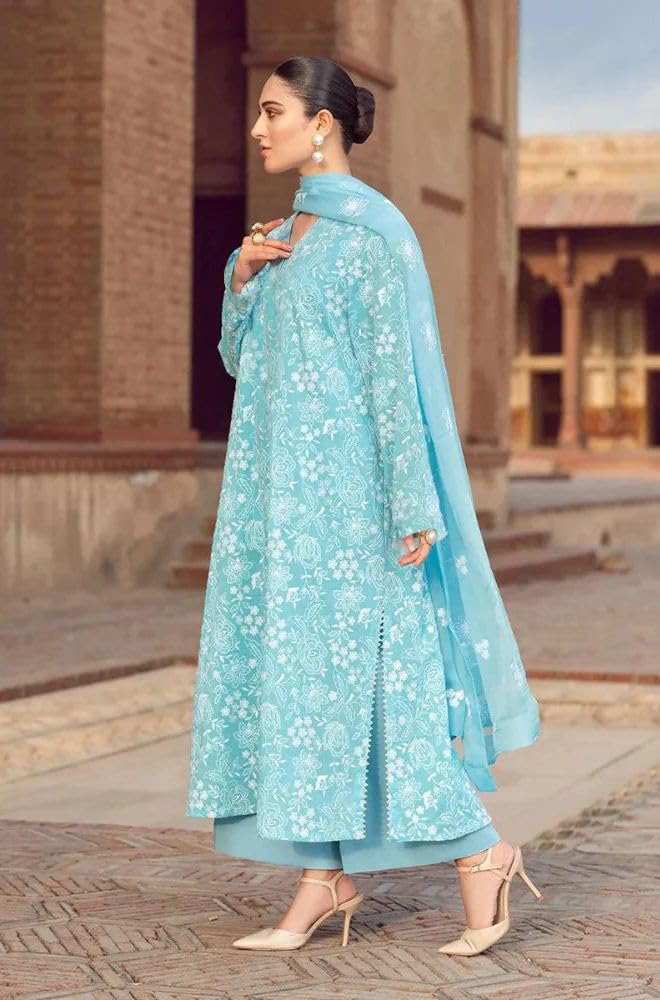 Gosriki Women'S Rayon Blend Printed Straight Kurta With Palazzo & Dupatta (Chetali Sky-Gs_L_Sky Blue_Large),Sky Blue,,B0D9YTK3NJ