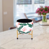 Handicrafts Paradise Plant Flower Pot Planter With Iron Stand Hand Painted Leaf Patterns For Home DCor 6 X 6 X 6 Inches
