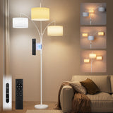 SIBRILLE 36W LED Arc Floor Lamp with 3 White Fabric Shades, 3001LM Super Bright Standing Lamp with Remote Control & Touch, Stepl