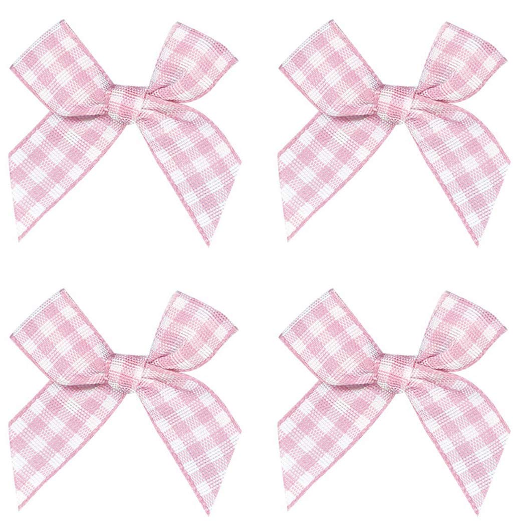 50pcs Mini Gingham Ribbon Bows Checkered Ribbon Flowers Plaid Ribbon Bow Appliques DIY Craft for Sewing, Scrapbooking, Wedding, 