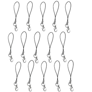 15 Cell Phone Strap Black/Silver Tone Split Ring with Hooks