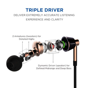 1MORE Triple Driver In-Ear Earphones Hi-Res Headphones with High Resolution, Bass Driven Sound, MEMS Mic, In-Line Remote, High F