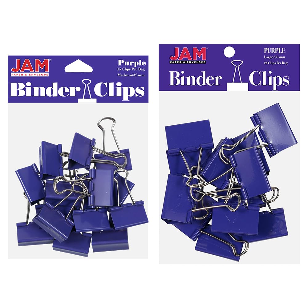 Jam Paper Colorful Binder Clips Assortment - Medium & Large Size - Pur ...
