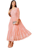 Anni Designer Women'S Georgette Chikankari Embroidered Anarkali Kurti (Kari Peach-Kds_S_Peach_Small),Peach,S
