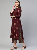 Anni Designer Women'S Cotton Blend Straight Embellished Kurta With Palazzo (Anwita Maroon_Xxl_Maroon_Xx-Large),Maroon,2XL,Cotton Blend,Straight,Palazzo