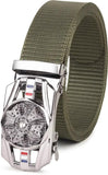 Tpm MenS Canvas Belt, Army Green, Automatic Buckle With Decorative Medallion Design, Military Style