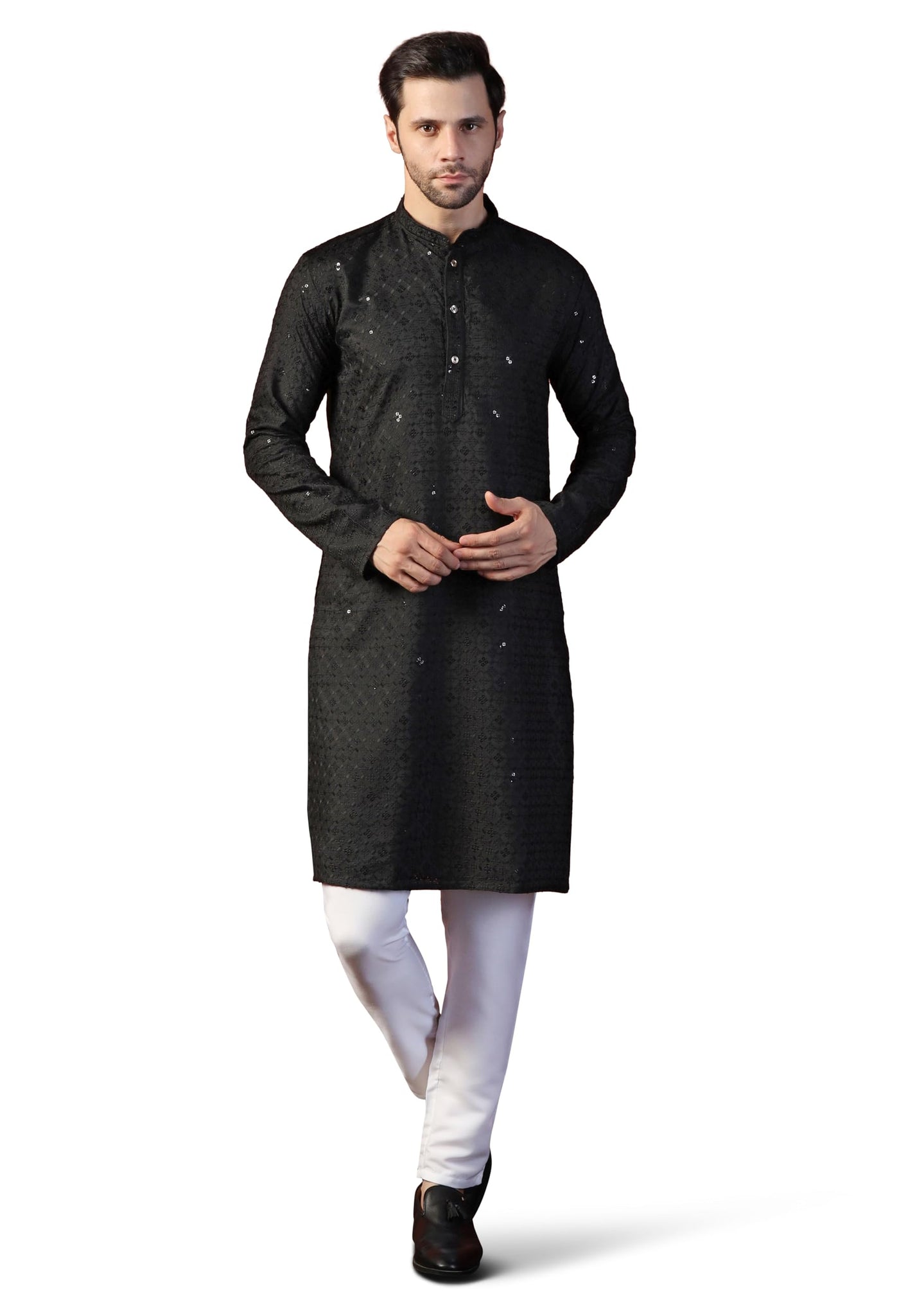Toplot Kurta For Men || Men'S Ethnic Wear Sequin Embroidered Cotton Blend Kurta Set || Men'S Kurta (Men-Seq-Kurta-Set-5209-Black-Xxl),Black,2,B0DKF4Q3HR