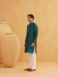 Sojanya (Since 1958 Men'S Emerald Green Jacquard Silk Kurta & Churidaar Pyjama Emerald Green Xl