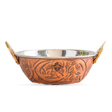 INDIAN ART VILLA Steel Copper Kadhai for Serving with Embossed Design Traditional Handcrafted Copper Serveware & Tableware, An