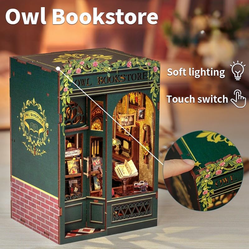 Hands Craft DIY Miniature Kit Book Nook - Owl Bookstore | Enchanting Nocturnal Library | Whimsical Design, Vintage Charm | Cozy