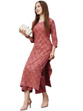 Anni Designer Women'S Cotton Blend Printed Straight Kurta With Pant (Pina Peach_S_Peach_Small),Peach,S
