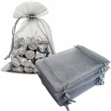 Pimuza 100 Pcs 5x7 Inch Gift Wrap Bags Grey,Organza Mesh Sheer Fabric,Drawstring Satin Ribbon Glitter Clear Tulle Sparkly Jewelr