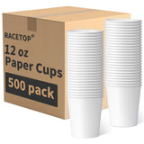 RACETOP [500 pack] Disposable Coffee Cups 12 oz, Paper Cups 12 oz, Hot Cups, Ideal for Hot Drinks, Coffee(white)
