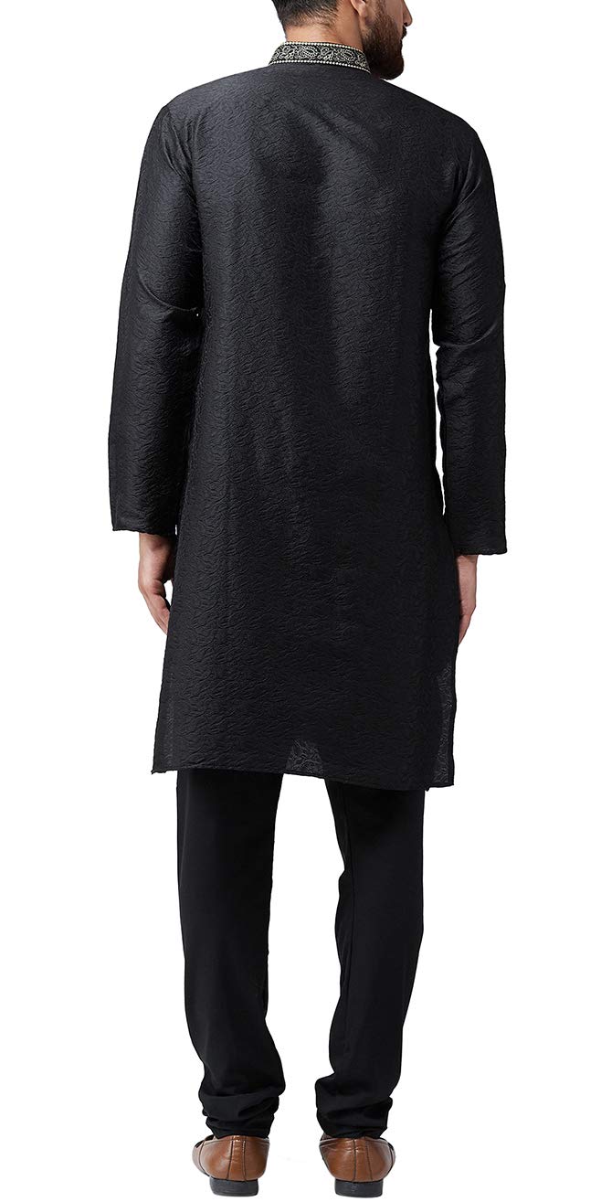 Sojanya (Since 1958 Men'S Black Jacquard Silk Kurta & Churidaar Pyjama Size M