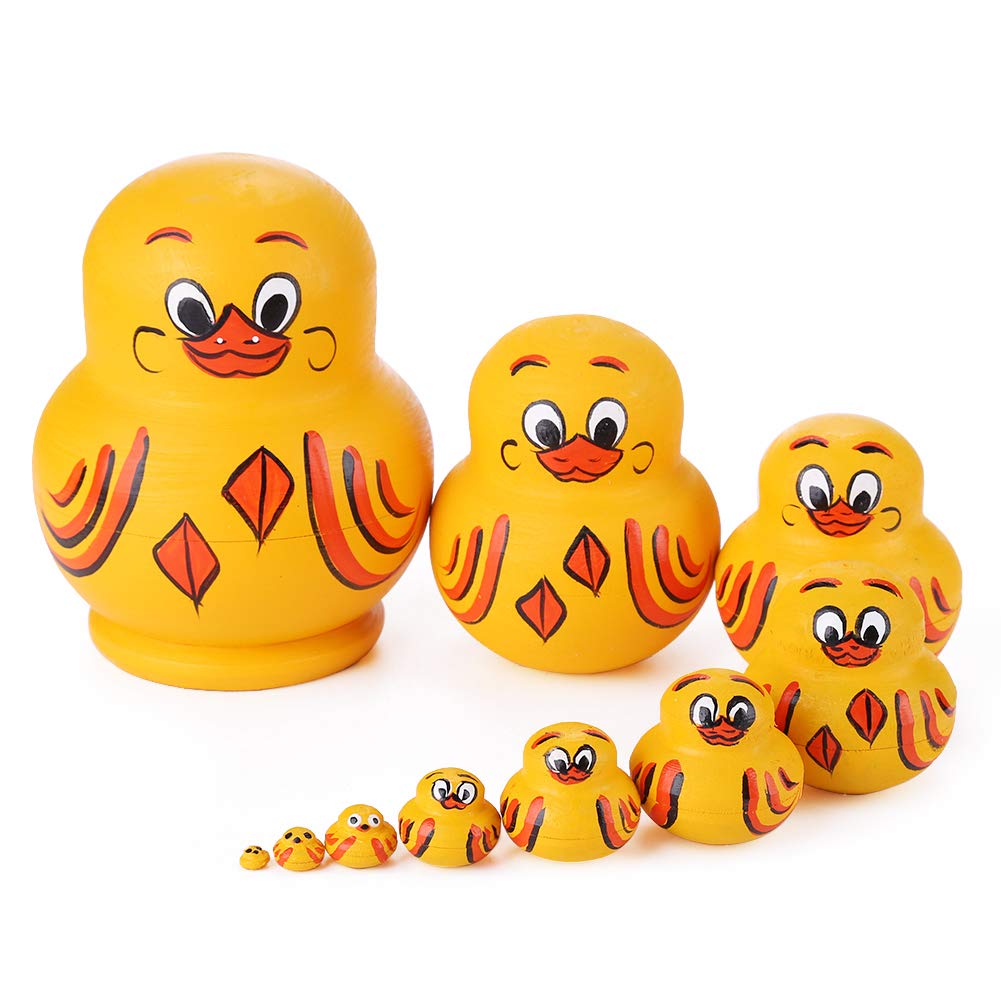 10 Pcs Wooden Yellow Duck Handmade Russian Nesting Dolls Toys, Cute Lovely Animal Matryoshka Stacking Dolls Home Decor, Educatio