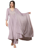 Anni Designer Women'S Rayon Blend A-Line Embroidered Kurta With Pant & Dupatta (Sharmi Lavender-Vks01_M_Lavender_Medium),Lavender,M