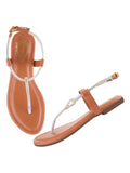 Shoetopia Embellished Ethnic Tan Flat Sandals For Women & Girls /Eu39,Tan,6,B0DDJKHPG5