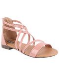 Shoetopia Girls Pink Gladiator Flats Sandals,Pink,3,B09NBJQJCD