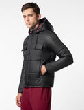 Fyltr Men'S Lightweight Winter Puffer Jacket With Stand Collar & Hood- Full Zipper | Side Pockets | Front Patch Pockets With Snap Button,Every Ebony,Every Ebony,M