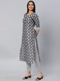 Anni Designer Women'S Cotton Blend Floral Straight Kurta With Pant (Danapa Grey-Nw Medium),Grey,M,Cotton Blend,Danapa Purple-FBF001_078,