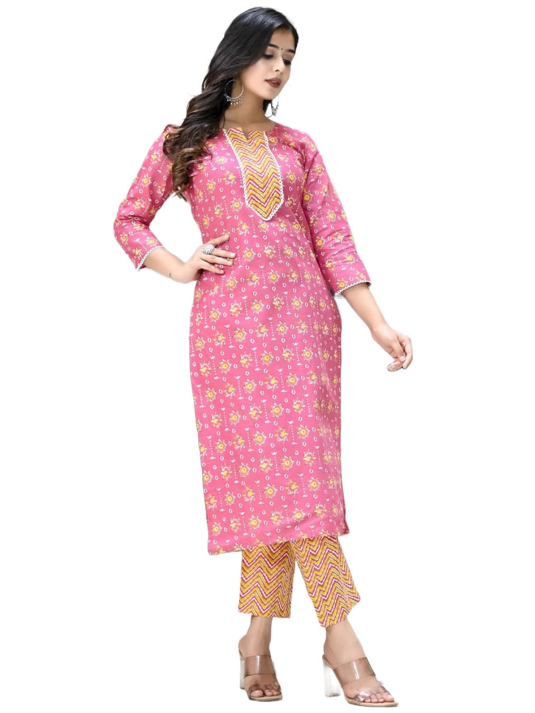 Anni Designer Women'S Cotton Blend Printed Straight Kurta With Pant (Mikaa Pink-Ner_5Xl_Pink_Xxxxx-Large),Pink,5XL