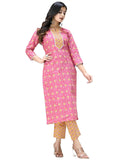 Gosriki Women'S Cotton Blend Printed Straight Kurta With Pant (Mikaa Pink-Ner-Gs_L_Pink_Large),Pink,,B0C96JB6PP