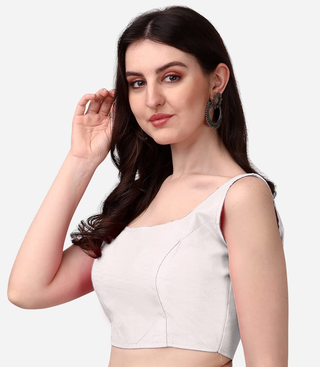 Vihu Fashion Plain Sleeveless Pattern Readymade Blouse U Neck Choli (Off White, 34)
