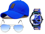 Selloria Acrylic Combo Pack Of 3 Stylish Dial Watch, Stylish Sport Baseball Cap & Stylish Aviator Wayfarer Sunglass For Men And 