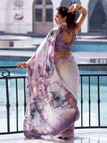 Satrani Women'S Satin Digital Print Saree With Unstitched Blouse Piece (3503S741N_Mauve & Cream & Multi)
