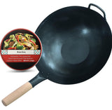 Carbon Steel Wok Pan PreSeasoned Round Bottom Pow Wok for Stir Fry, BBQ, Grill & Camping Traditional Japanese Chinese Cookw