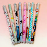 Technochitra Erasable Gel Pens Set | 0.7mm Blue Ink | Cute Cartoon Printed Erasable Pens with Eraser Tip | Smooth Writing Magic