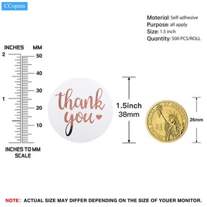 1.5 Inch Thank You Stickers Roll, 500 Pcs Rose Gold Thank You Stickers Lables for Baking Packaging,Envelope Seals, Small Busines