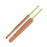 Kosweem Crochet Hook With Wooden Handle & Golden Aluminium Needle, Comfortable Grip For Knitting, Weaving, Sewing & Diy Craft Pr