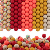 HHCFAST 150Pcs Mixed Color 15mm Silicone Beads for Keychain Making, Orange Mustard Yellow Print Silicone Beads for Pens and Brac