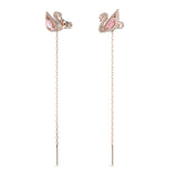 Swarovski Dazzling Swan Collection Women'S Pierced Earrings, Swan Motif Pink And White Crystals With Rose-Gold Tone Plated Post