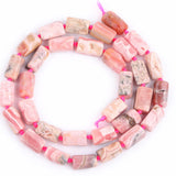 GEM-Inside 31Pcs 7x11mm Natural Pink Argentina Rhodonite Quartz Gemstone Faceted Freeform Tube Column Chakra Beads for Jewelry M