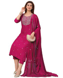 Anni Designer Women'S Rayon Viscose Straight Embroidered Kurta With Pant & Dupatta (Kasturi Pink-Vks04_Xl_Pink_X-Large),Pink,XL,,,
