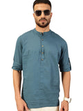 Thomas Scott Mens Linen Solid Kurta Shirt (Ts1529_Teal_2Xl)