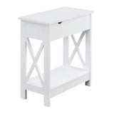 Convenience Concepts Oxford Flip Top End Table with Charging Station and Shelf, White