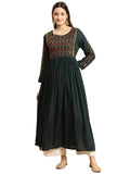 rangita Green Rayon Calf Length Embroidered Anarkali Kurti for Women | Kurta for Women_S