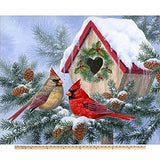 Wintertime Birdhouse Digital Print Cotton Fabric Panel