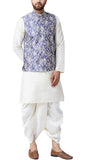 Sojanya (Since 1958, Mens Silk Blend Cream Kurta Dhoti & Blue Nehru Jacket Combo, Size: Xxl