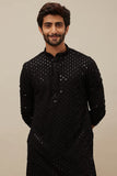 Manyavar Kurta Set For Men, Full Sleeves Mandarin Collar Ethnic Kurta & Payjama Set Art Silk Viscose Set (Black, L)