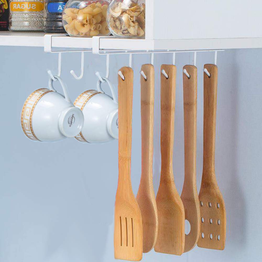 AliCH Mug Holder 2pcs Under Cabinet Mug Hooks Rack, Nail Free Coffee Cups Holder,Under Shelf Hanger for Cups/Kitchen Utensils/Ti