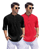 Bellstone Men'S Cotton Blend Solid Regular Dress Shirt (Kurta1500_Combo_Black & Red_L